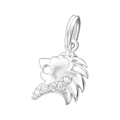 Silver Leo Zodiac Sign Charm with Split Ring and Cubic Zirconia