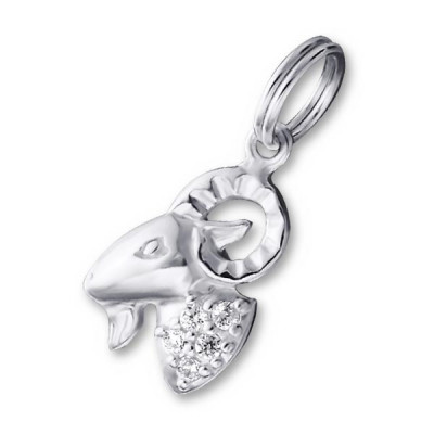 Silver Capricorn Zodiac Sign Charm with Split Ring and Cubic Zirconia