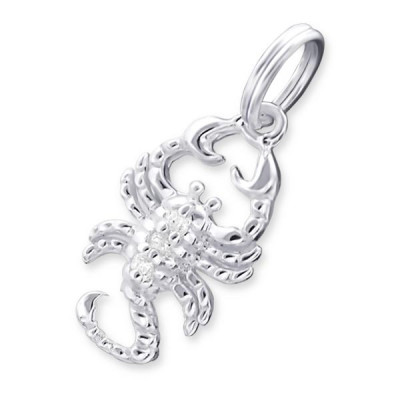 Silver Scorpio Zodiac Sign Charm with Split Ring and Cubic Zirconia