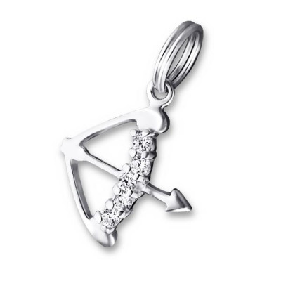 Silver Sagittarius Zodiac Sign Charm with Split Ring and Cubic Zirconia