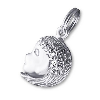 Virgo Zodiac Sign Sterling Silver Charm with Split ring with Cubic Zirconia