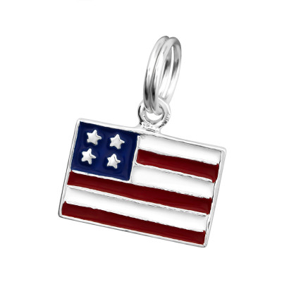 Silver USA Flag Charm with Split Ring and Epoxy