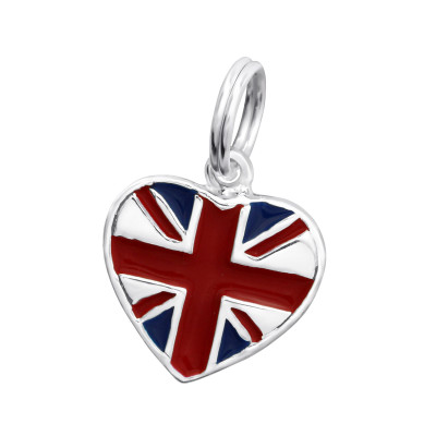 Silver UK Flag Charm with Split Ring with Epoxy