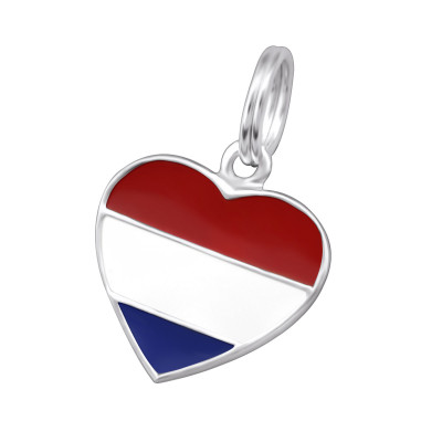 Netherlands Flag Sterling Silver Charm with Split ring with Epoxy