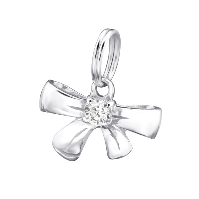 Silver Bow Charm with Split Ring and Cubic Zirconia