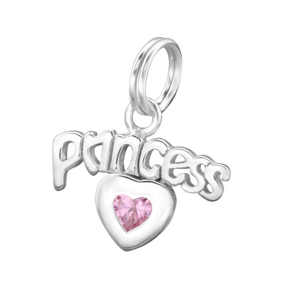 Princess Sterling Silver Charm with Split ring with Cubic Zirconia