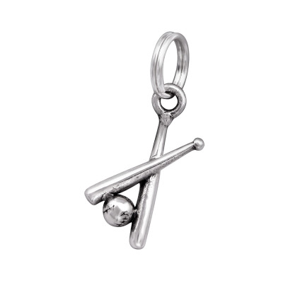 Silver Baseball Bat Charm with Split Ring