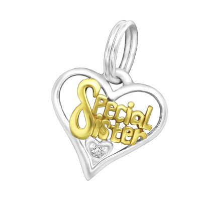 Special Sister Sterling Silver Charm with Split ring with Cubic Zirconia
