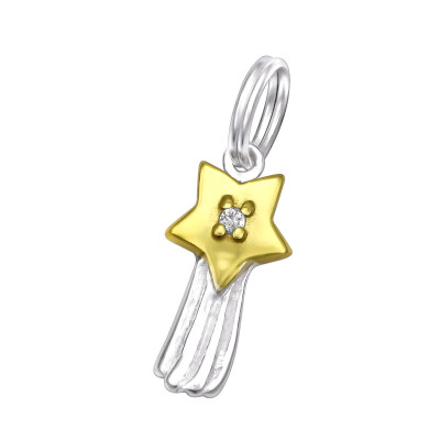 Silver Star Charm with Split Ring with Cubic Zirconia