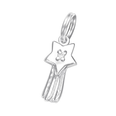 Silver Star Charm with Split Ring with Cubic Zirconia