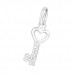 Silver Key Charm with Split Ring with Cubic Zirconia