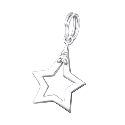 Star Sterling Silver Charm with Split ring with Cubic Zirconia