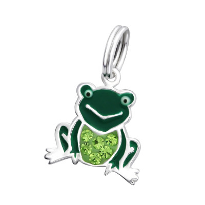 Silver Frog Charm with Split Ring with Crystal and Epoxy