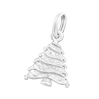 Silver Christmas Tree Charm with Split Ring