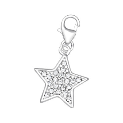 Silver Star Clip on Charm with Crystal