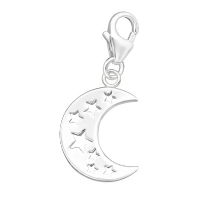 Silver Crescent Moon Clip on Charm