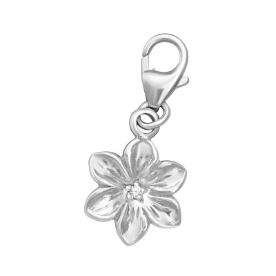 Flower Sterling Silver Clip on Charm with Cubic Zirconia