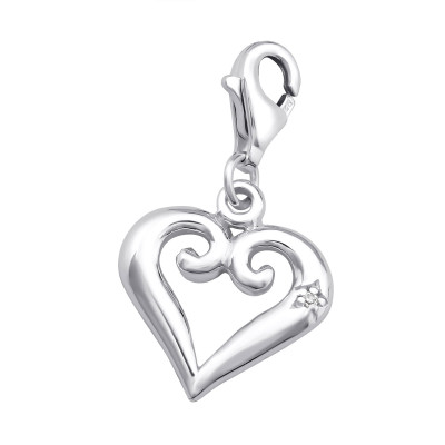 Silver Heart Clip on Charm