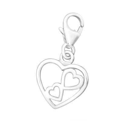 Silver Double Heart Clip on Charm