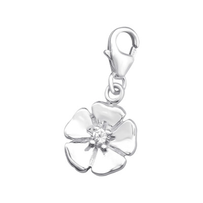 Silver Flower Clip on Charm