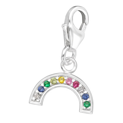 Silver Semicircle Clip on Charm with Cubic Zirconia