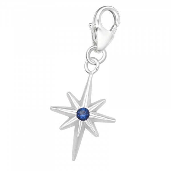 Stylish Silver Northern Star Clip on Charm with Cubic Zirconia