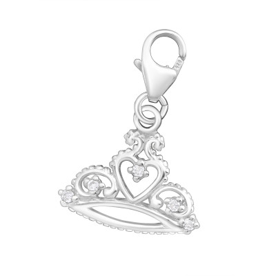 Silver Crown Clip on Charm with Cubic Zirconia