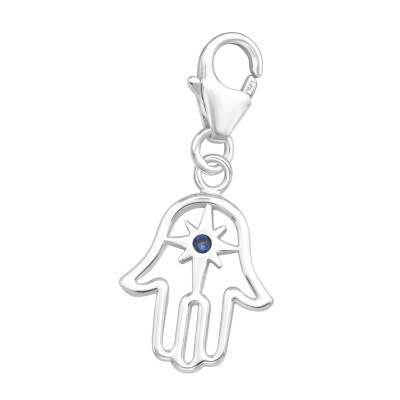 Silver Hamsa Clip on Charm with Cubic Zirconia