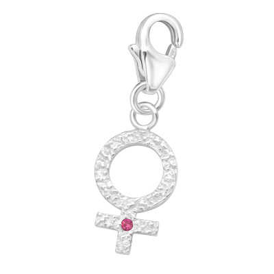 Silver Female Gender Sign Clip on Charm with Cubic Zirconia