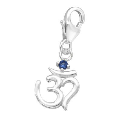 Silver Om Symbol Clip on Charm with Cubic Zirconia