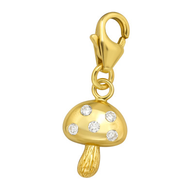 Silver Mushroom Clip on Charm with Cubic Zirconia