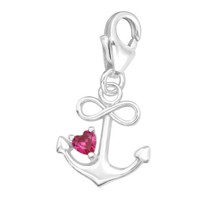 Silver Anchor Clip on Charm with Cubic Zirconia