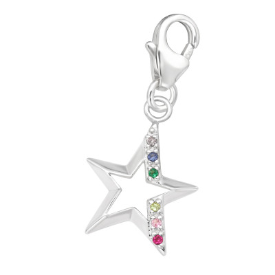 Silver Star Clip on Charm with Cubic Zirconia