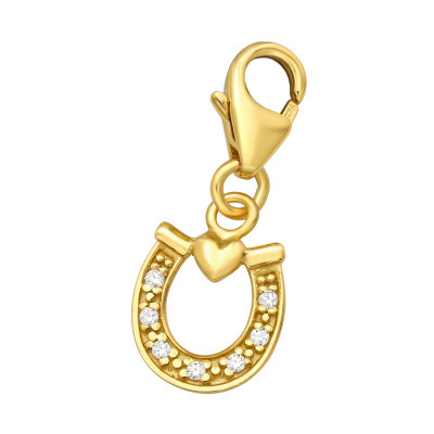 Silver Horseshoe Clip on Charm with Cubic Zirconia