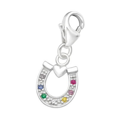 Silver Horseshoe Clip on Charm with Cubic Zirconia