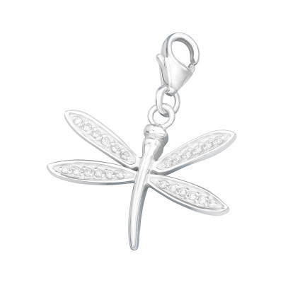 Silver Dragonfly Clip on Charm with Cubic Zirconia