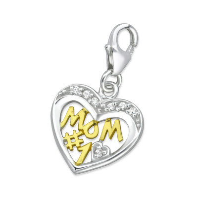 Silver #1 Mom Clip on Charm with Cubic Zirconia