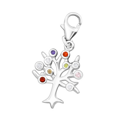 Tree Of Life Sterling Silver Clip on Charm with Cubic Zirconia