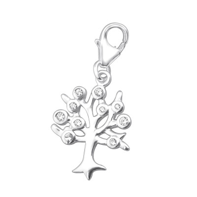 Silver Tree Of Life Clip on Charm with Cubic Zirconia