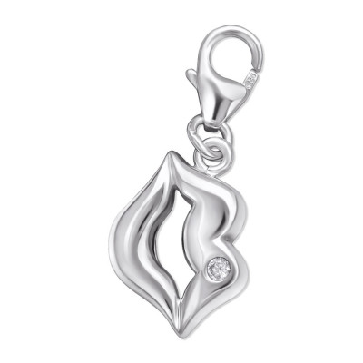 Mouth Sterling Silver Clip on Charm with Cubic Zirconia