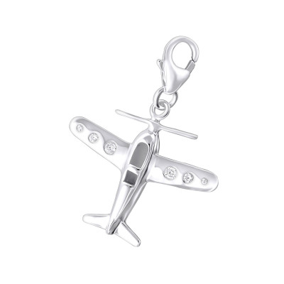 Silver Plane Clip on Charm and Cubic Zirconia
