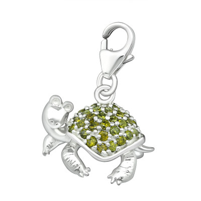 Silver Turtle Clip on Charm with Cubic Zirconia