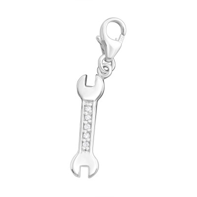 Silver Spanner Clip on Charm and Cubic Zirconia