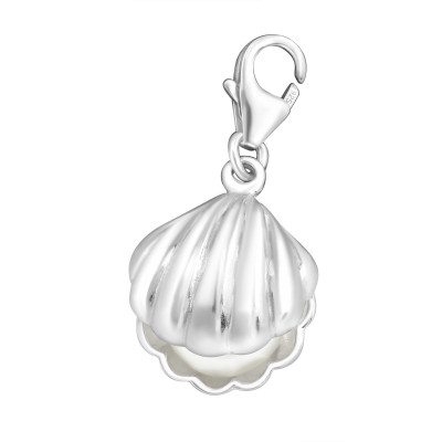 Silver Shell Clip on Charm with Synthetic Pearl