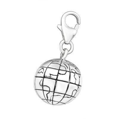 Silver World Clip on Charm