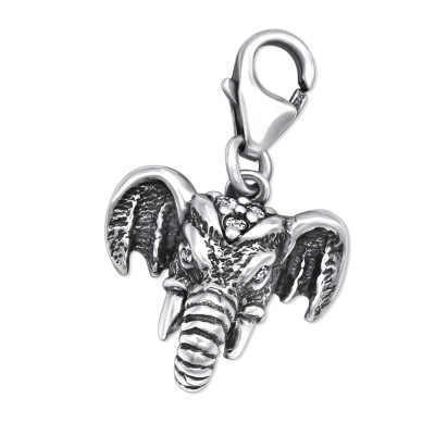 Elephant Sterling Silver Clip on Charm with Cubic Zirconia