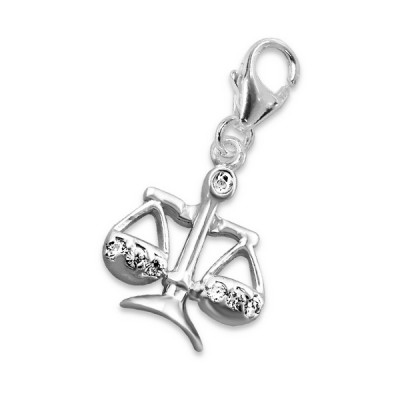 Libra Zodiac Sign Sterling Silver Clip on Charm with Cubic Zirconia