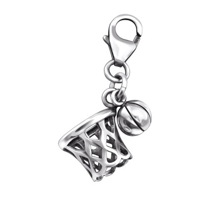 Silver Basketball Clip on Charm