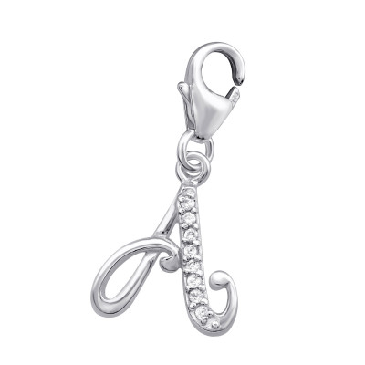 Silver A Clip on Charm with Cubic Zirconia