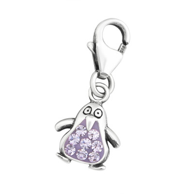 Silver Penguin Clip on Charm with Crystal